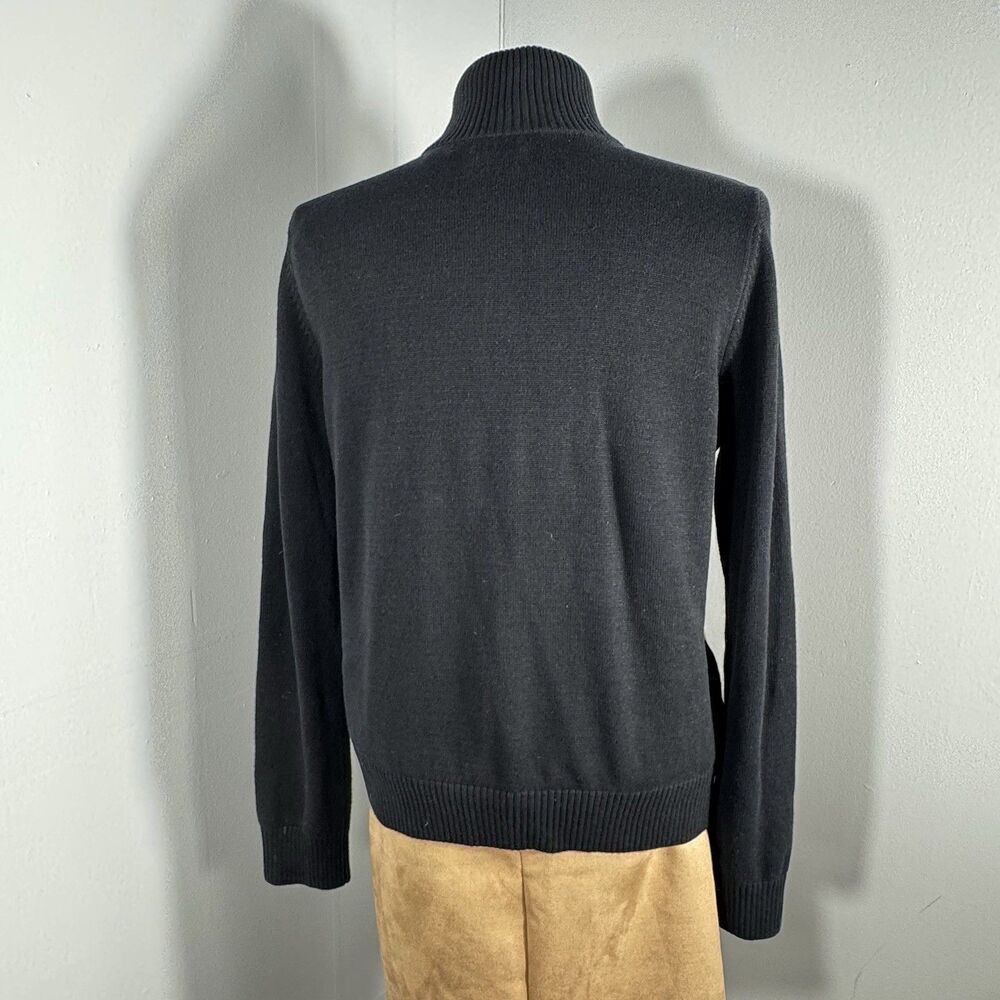 Ralph Lauren Sz L Black Knit Gold Baroque Cotton Quilted Front Zip Cardigan - Picture 6 of 13